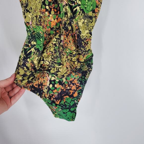 Insight Green Multi Print Strappy Open Back Once Piece Swimsuit 4 - Picture 2 of 7